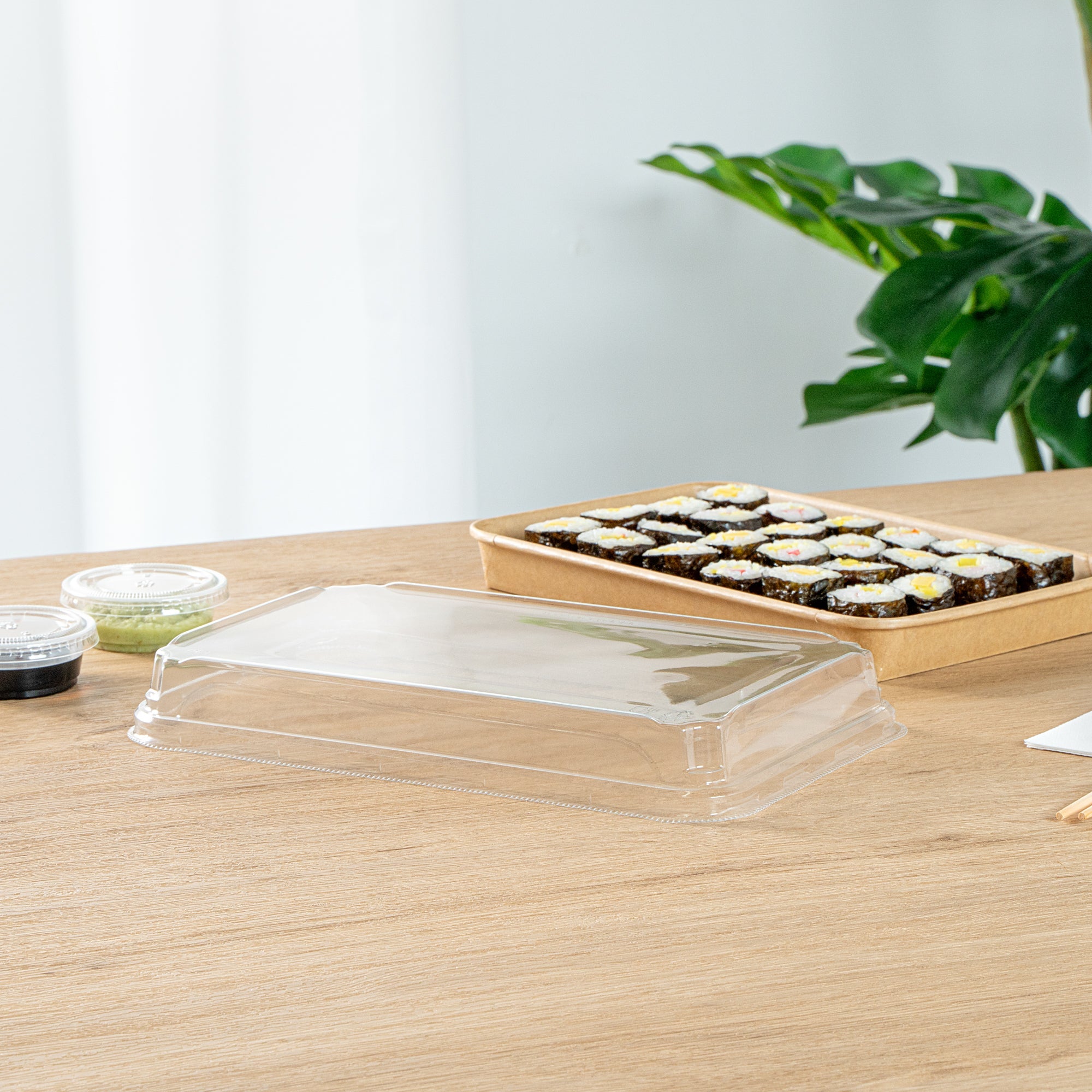 Matsuri Vision Clear PET Plastic Lid - Fits 20 oz Sushi Container, Anti-Fog - 100 count box