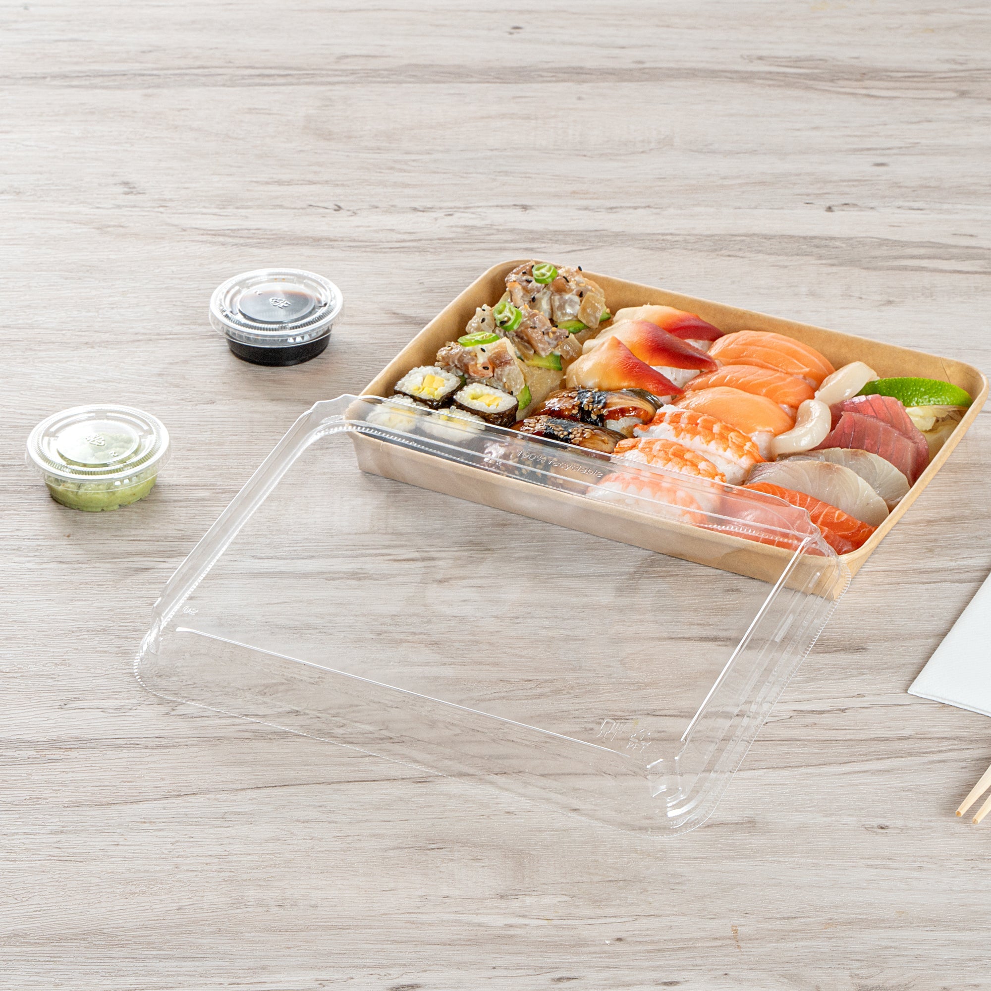 Matsuri Vision Clear PET Plastic Lid - Fits 23 oz Sushi Container, Anti-Fog - 100 count box
