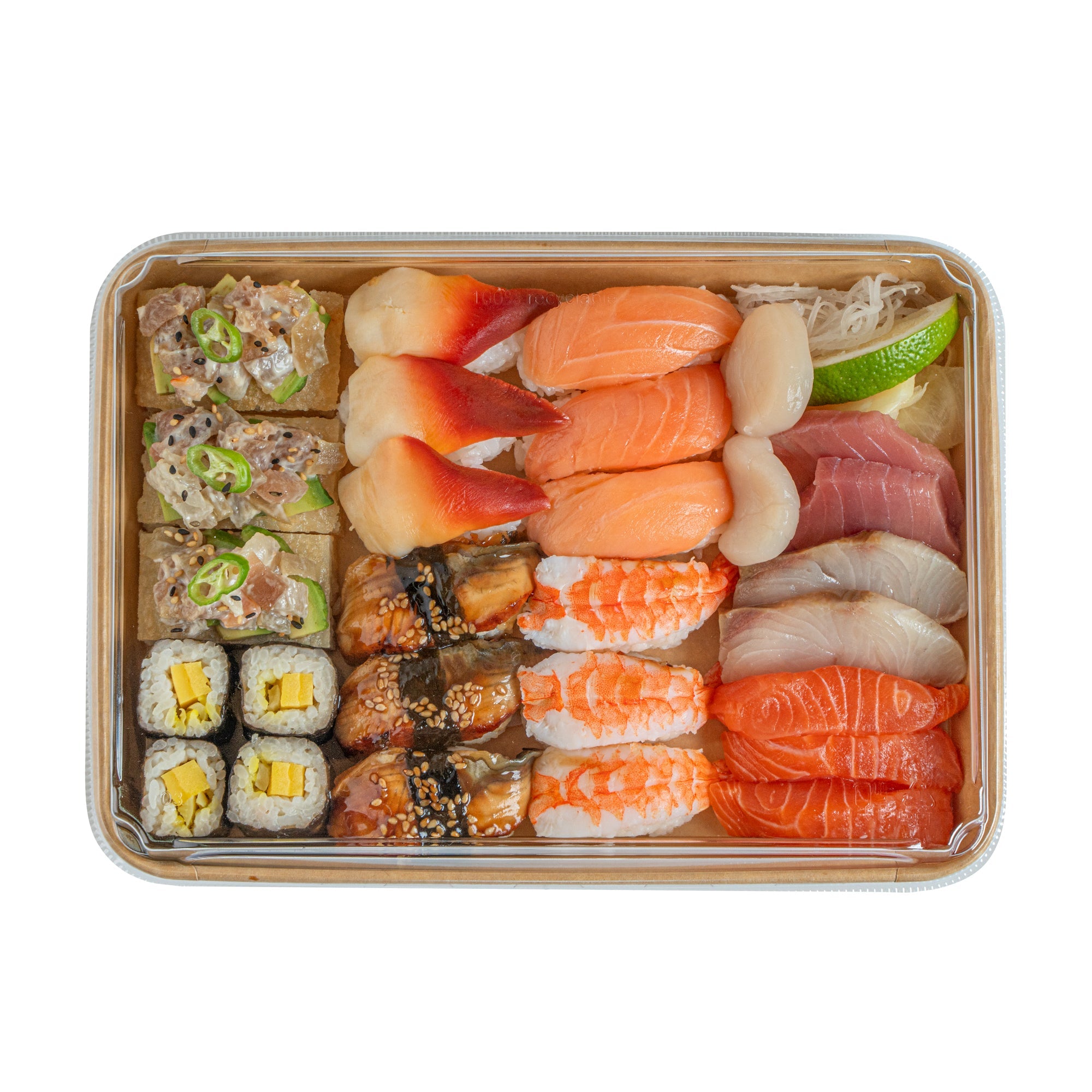 Matsuri Vision Clear PET Plastic Lid - Fits 23 oz Sushi Container, Anti-Fog - 100 count box