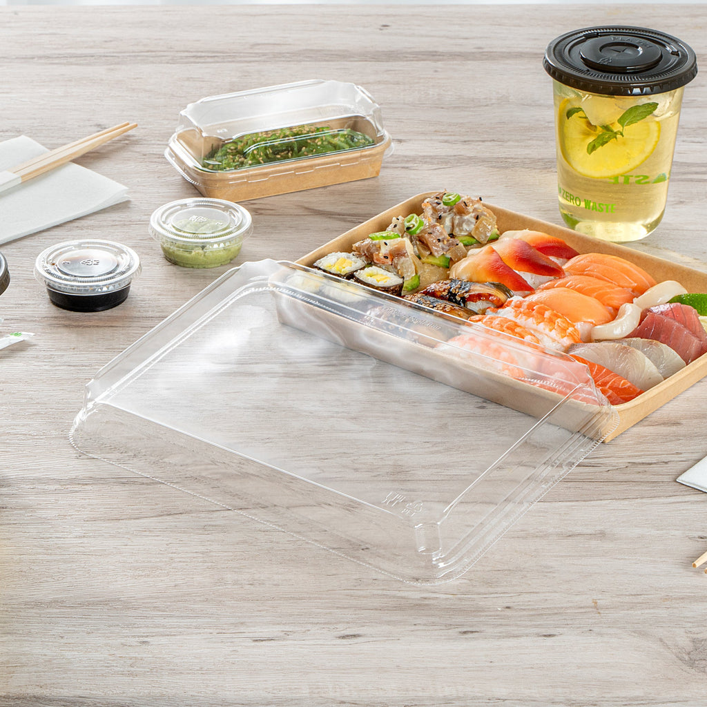Matsuri Vision Clear PET Plastic Lid - Fits 23 oz Sushi Container, Anti-Fog - 100 count box