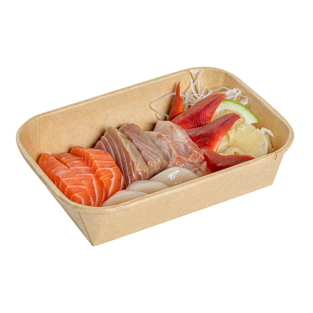 Matsuri Vision 17 oz Rectangle Kraft Paper Sushi Container - 6 1/2" x 4 3/4" x 1 1/2" - 100 count box