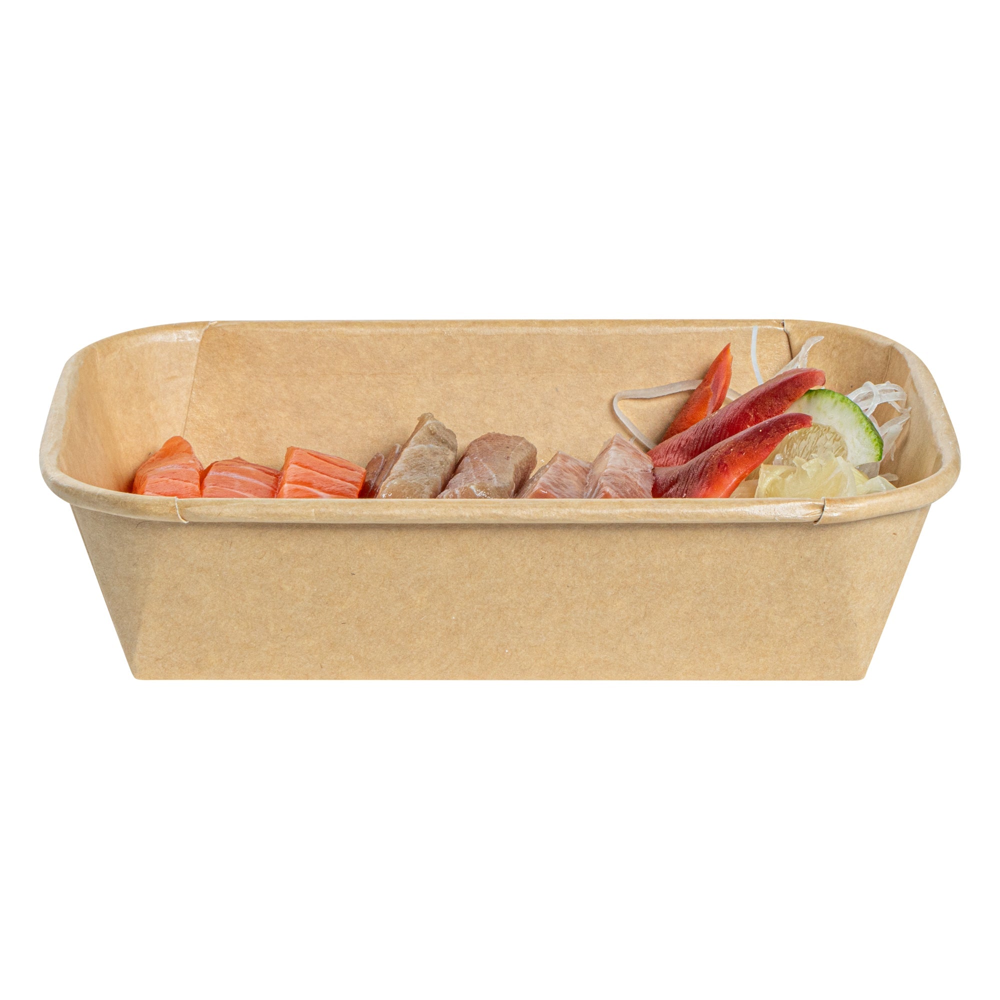 Matsuri Vision 17 oz Rectangle Kraft Paper Sushi Container - 6 1/2" x 4 3/4" x 1 1/2" - 50 count box