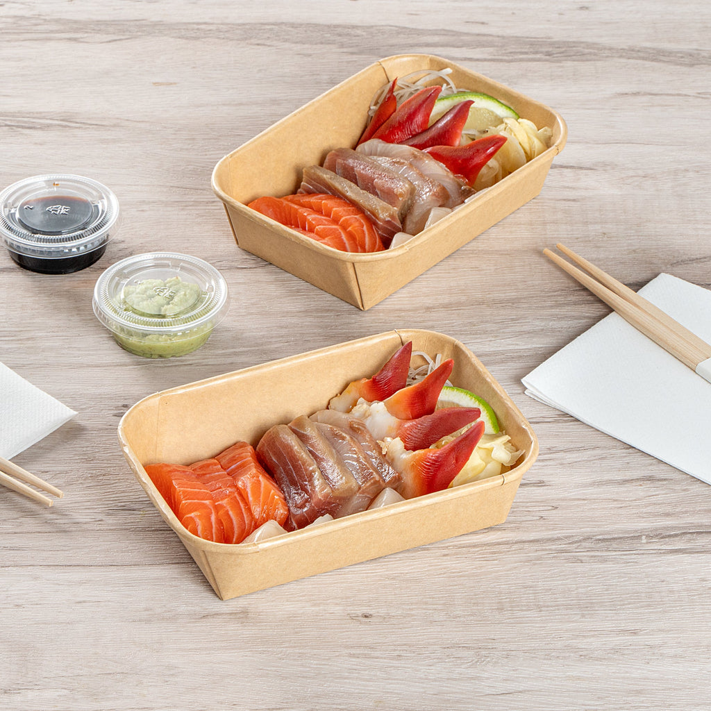 Matsuri Vision 17 oz Rectangle Kraft Paper Sushi Container - 6 1/2" x 4 3/4" x 1 1/2" - 50 count box