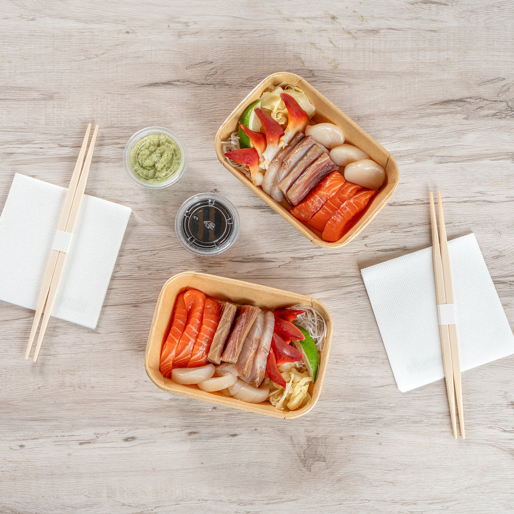 Matsuri Vision 17 oz Rectangle Kraft Paper Sushi Container - 6 1/2" x 4 3/4" x 1 1/2" - 50 count box