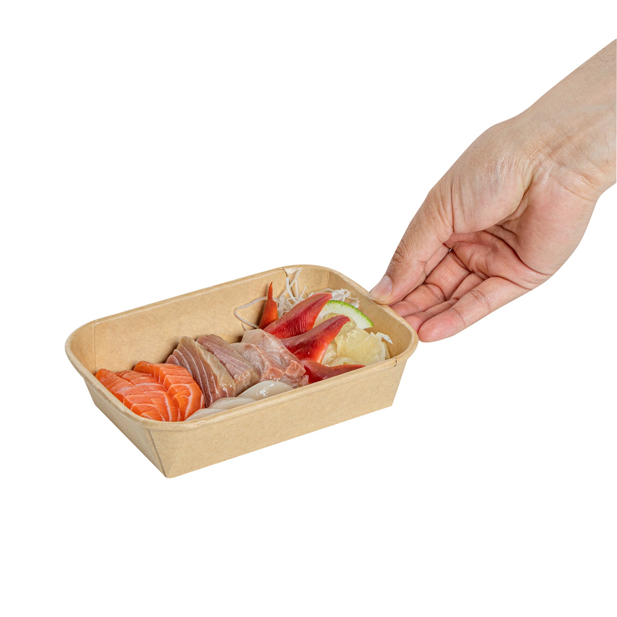 Matsuri Vision 17 oz Rectangle Kraft Paper Sushi Container - 6 1/2" x 4 3/4" x 1 1/2" - 100 count box