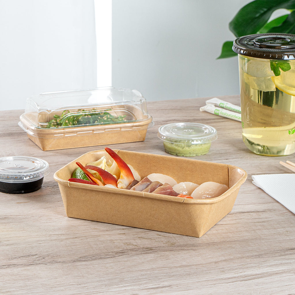 Matsuri Vision 17 oz Rectangle Kraft Paper Sushi Container - 6 1/2" x 4 3/4" x 1 1/2" - 100 count box