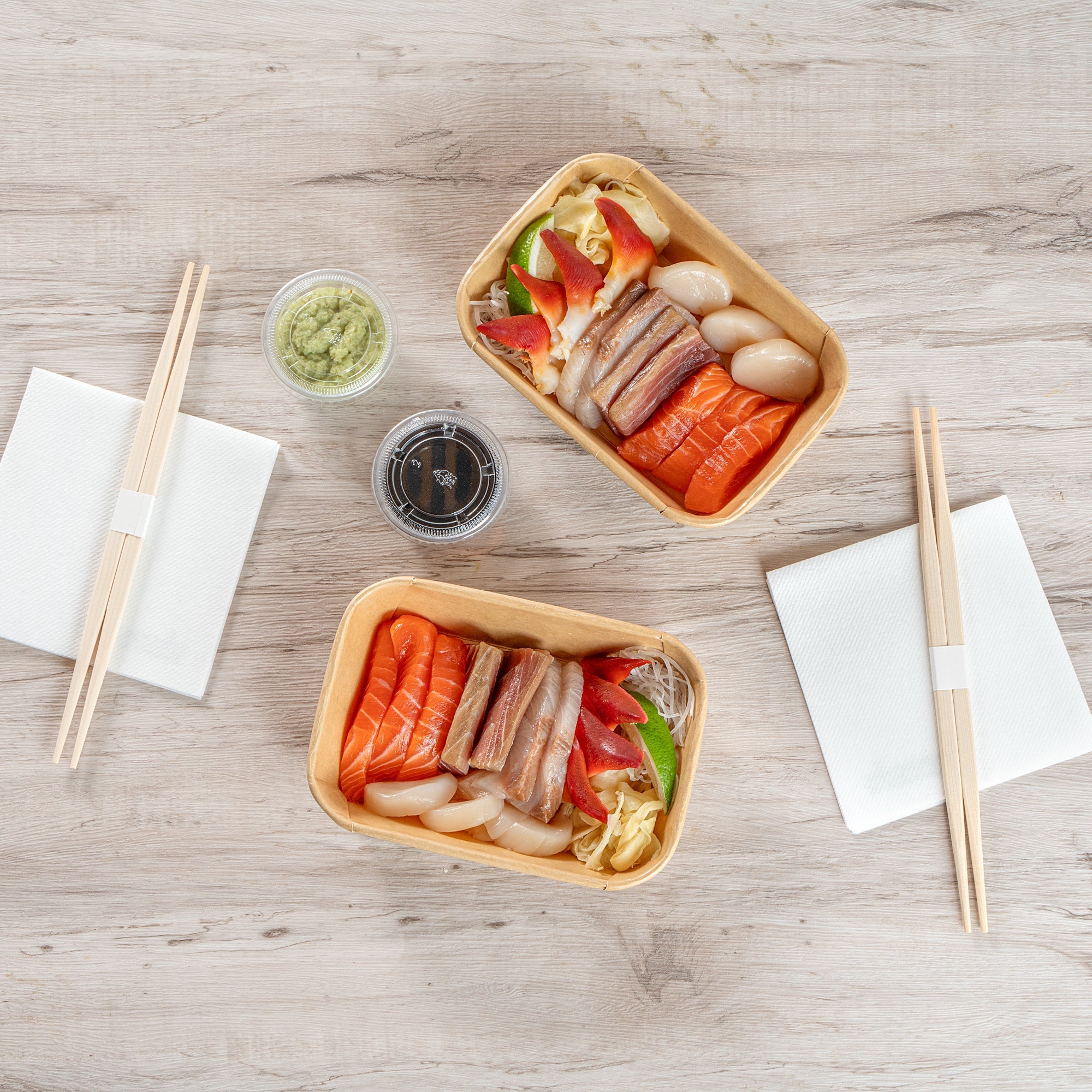 Matsuri Vision 17 oz Rectangle Kraft Paper Sushi Container - 6 1/2" x 4 3/4" x 1 1/2" - 100 count box
