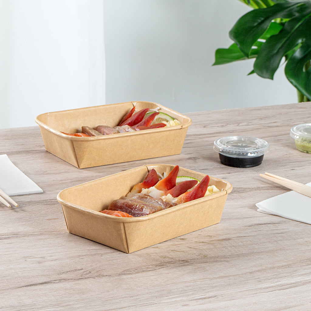 Matsuri Vision 17 oz Rectangle Kraft Paper Sushi Container - 6 1/2" x 4 3/4" x 1 1/2" - 100 count box