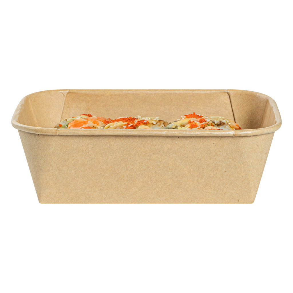 Matsuri Vision 22 oz Rectangle Kraft Paper Sushi Container - 6 1/2" x 4 3/4" x 2" - 100 count box