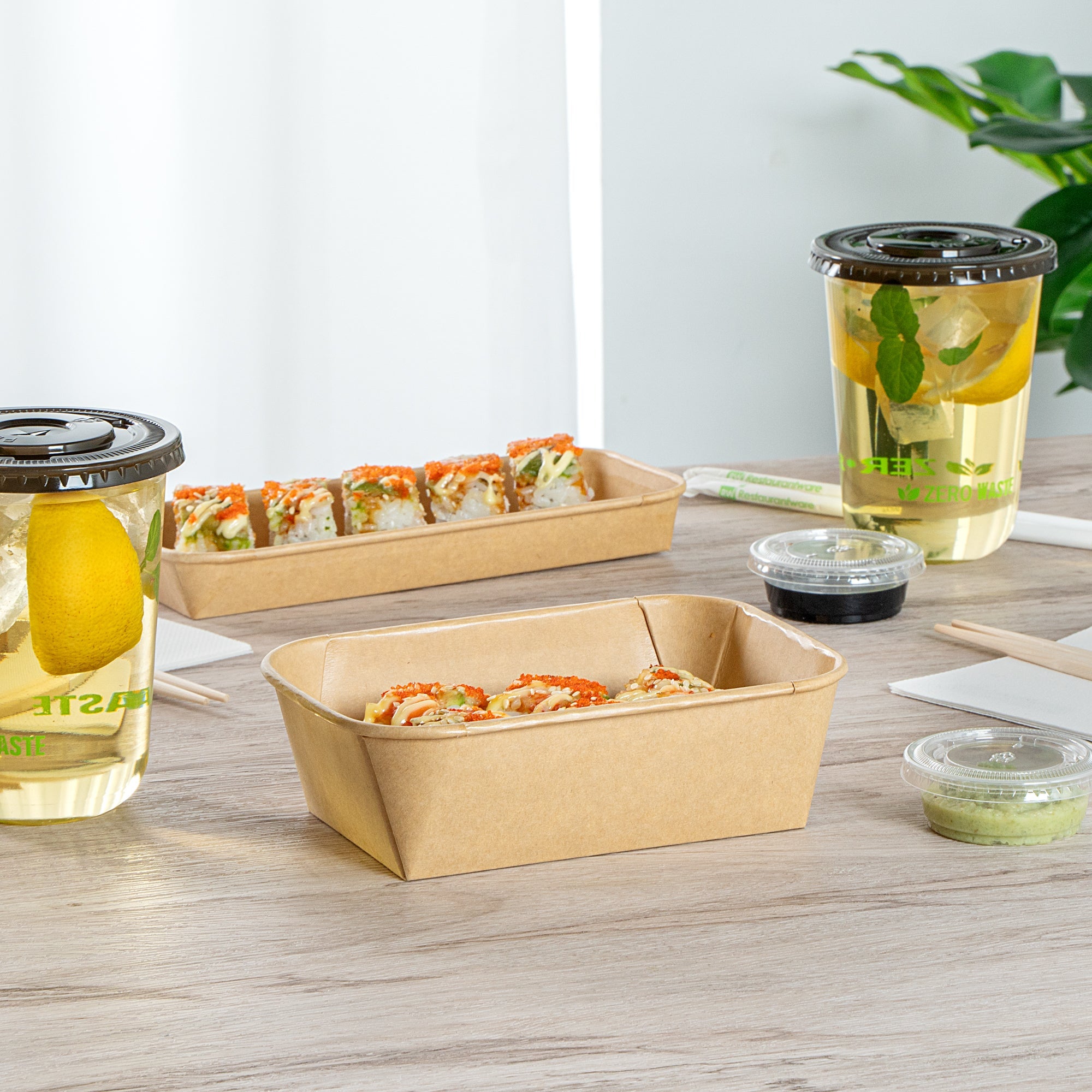 Matsuri Vision 22 oz Rectangle Kraft Paper Sushi Container - 6 1/2" x 4 3/4" x 2" - 100 count box