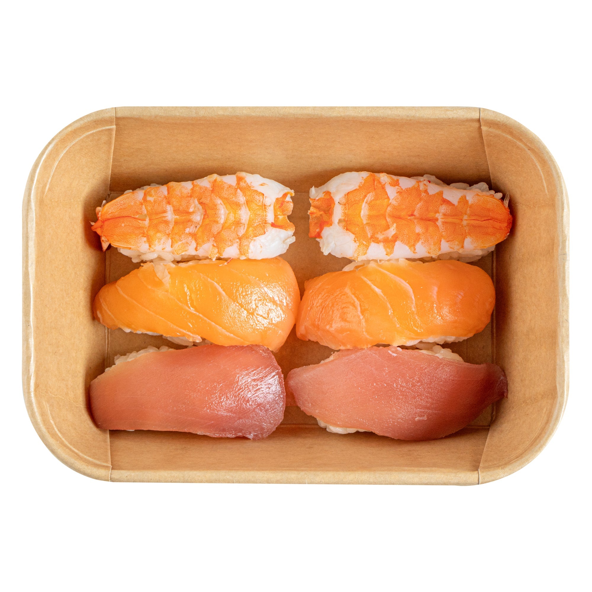 Matsuri Vision 26 oz Rectangle Kraft Paper Sushi Container - 6 1/2" x 4 3/4" x 2 1/4" - 50 count box