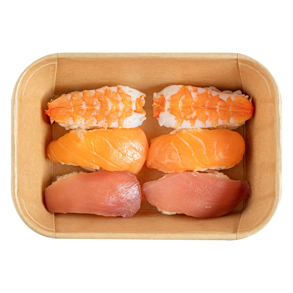 Matsuri Vision 26 oz Rectangle Kraft Paper Sushi Container - 6 1/2" x 4 3/4" x 2 1/4" - 100 count box
