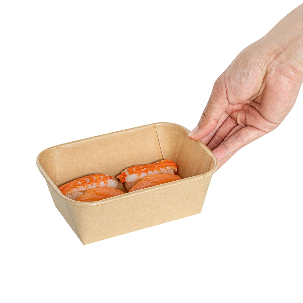 Matsuri Vision 26 oz Rectangle Kraft Paper Sushi Container - 6 1/2" x 4 3/4" x 2 1/4" - 100 count box