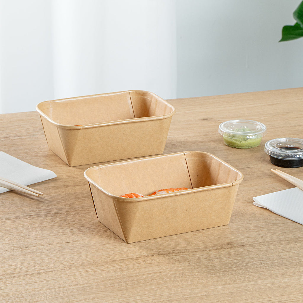 Matsuri Vision 26 oz Rectangle Kraft Paper Sushi Container - 6 1/2" x 4 3/4" x 2 1/4" - 100 count box