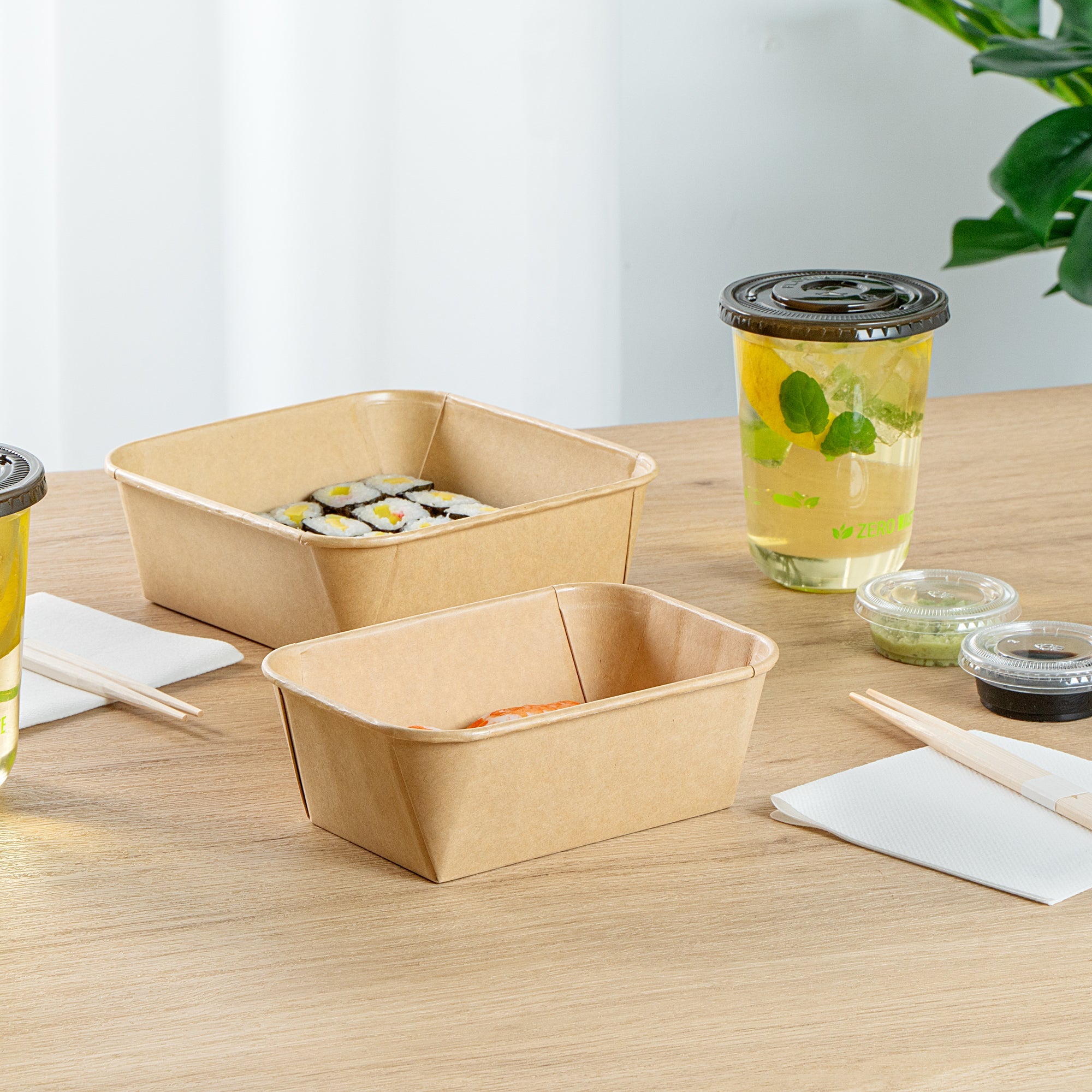Matsuri Vision 26 oz Rectangle Kraft Paper Sushi Container - 6 1/2" x 4 3/4" x 2 1/4" - 100 count box