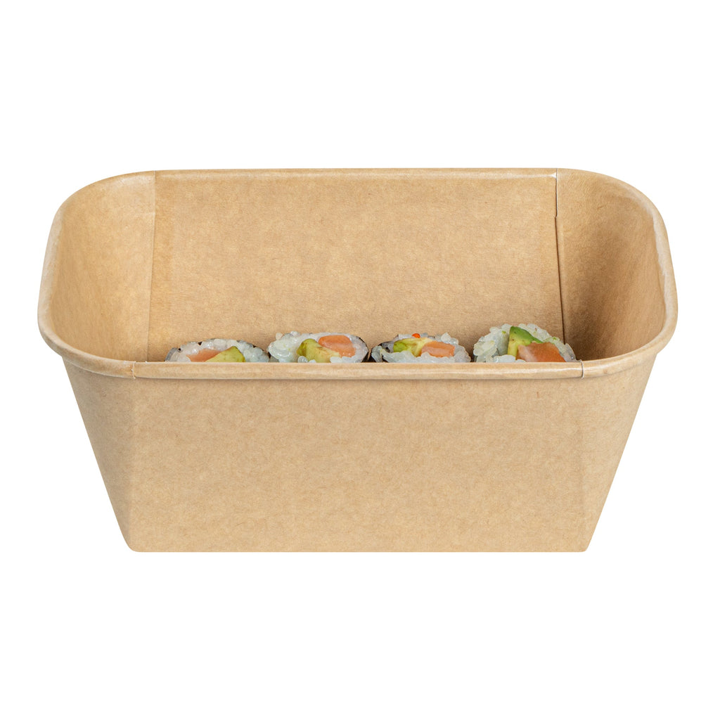 Matsuri Vision 34 oz Rectangle Kraft Paper Sushi Container - 6 1/2" x 4 3/4" x 2 3/4" - 50 count box