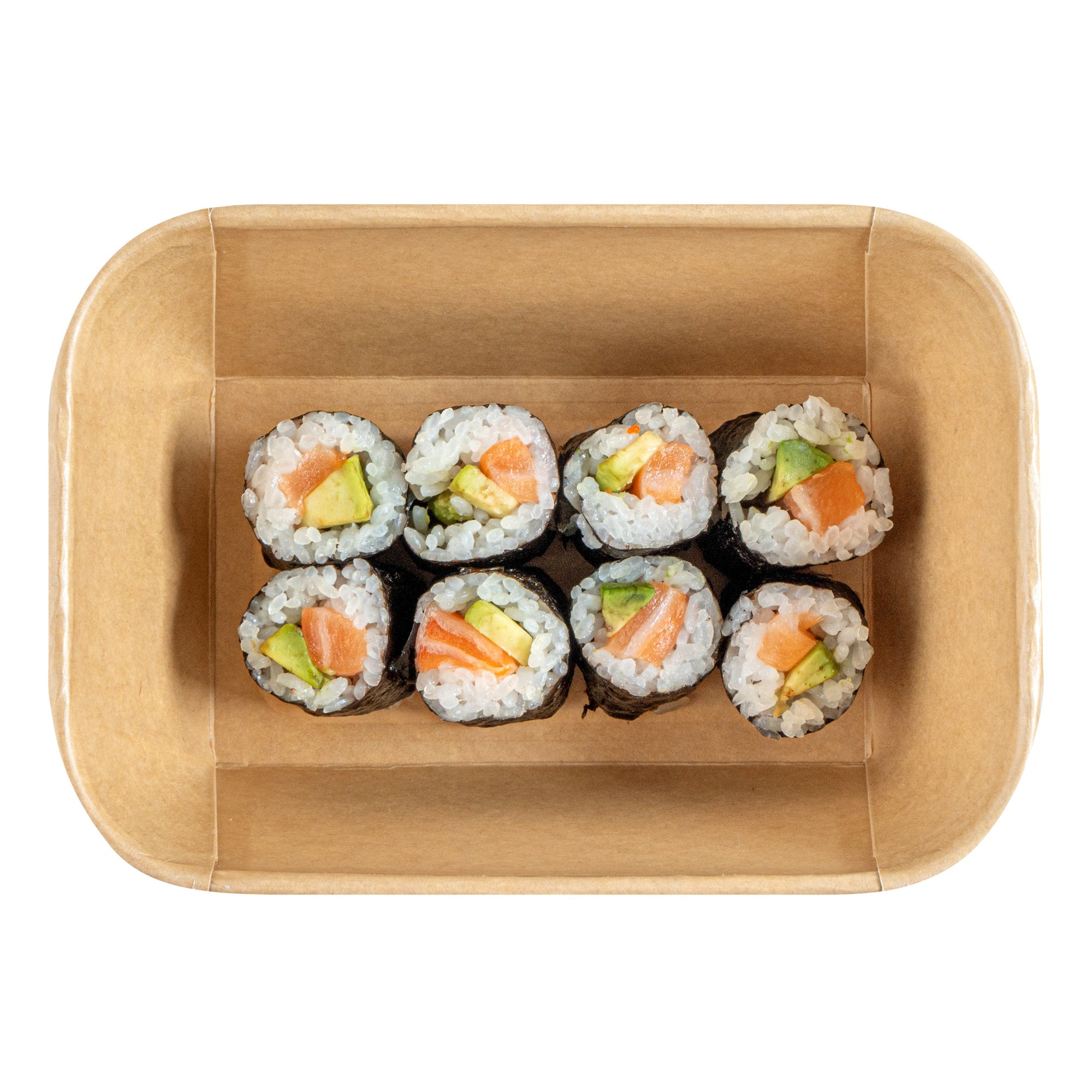 Matsuri Vision 34 oz Rectangle Kraft Paper Sushi Container - 6 1/2" x 4 3/4" x 2 3/4" - 50 count box
