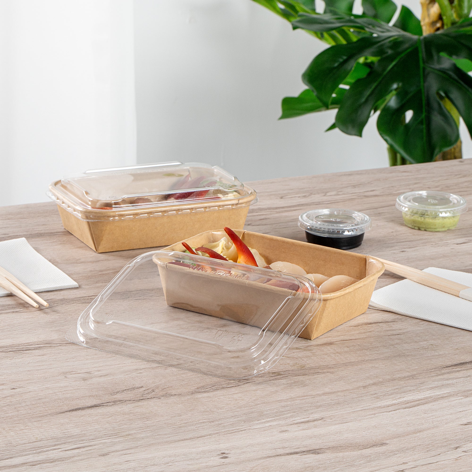 Matsuri Vision Clear PET Plastic Lid - Fits 17, 22, 26 and 34 oz Sushi Containers, Anti-Fog - 100 count box