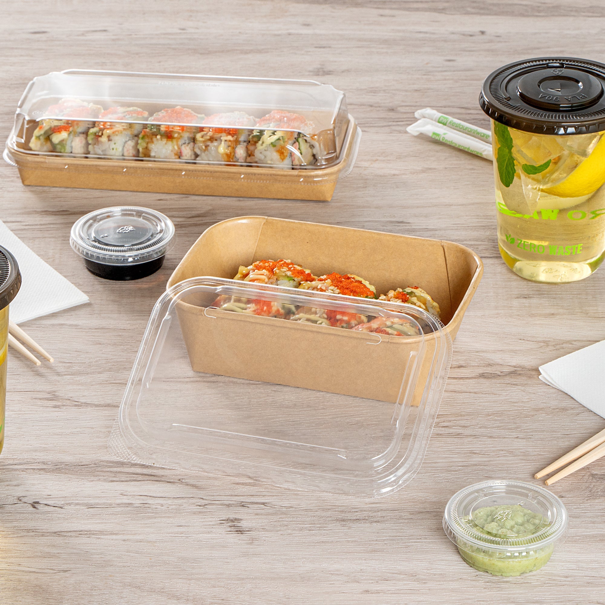 Matsuri Vision Clear PP Plastic Lid - Fits 17, 22, 26 and 34 oz Sushi Containers, Anti-Fog - 50 count box
