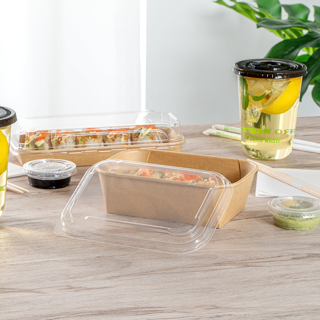 Matsuri Vision Clear PP Plastic Lid - Fits 17, 22, 26 and 34 oz Sushi Containers, Anti-Fog - 50 count box