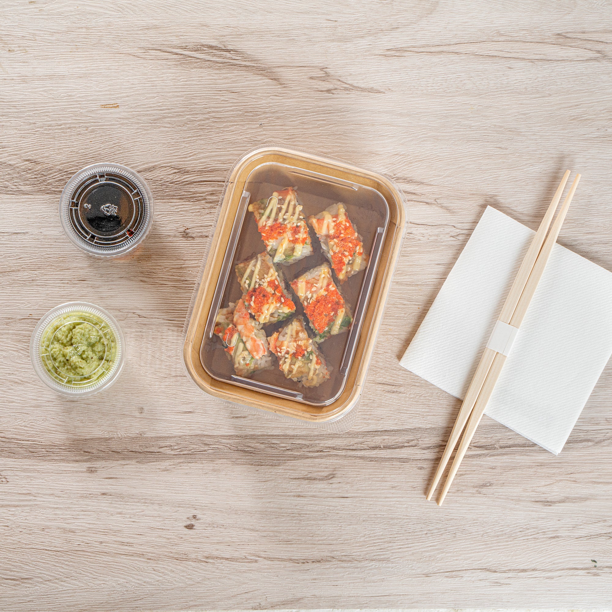 Matsuri Vision Clear PP Plastic Lid - Fits 17, 22, 26 and 34 oz Sushi Containers, Anti-Fog - 50 count box