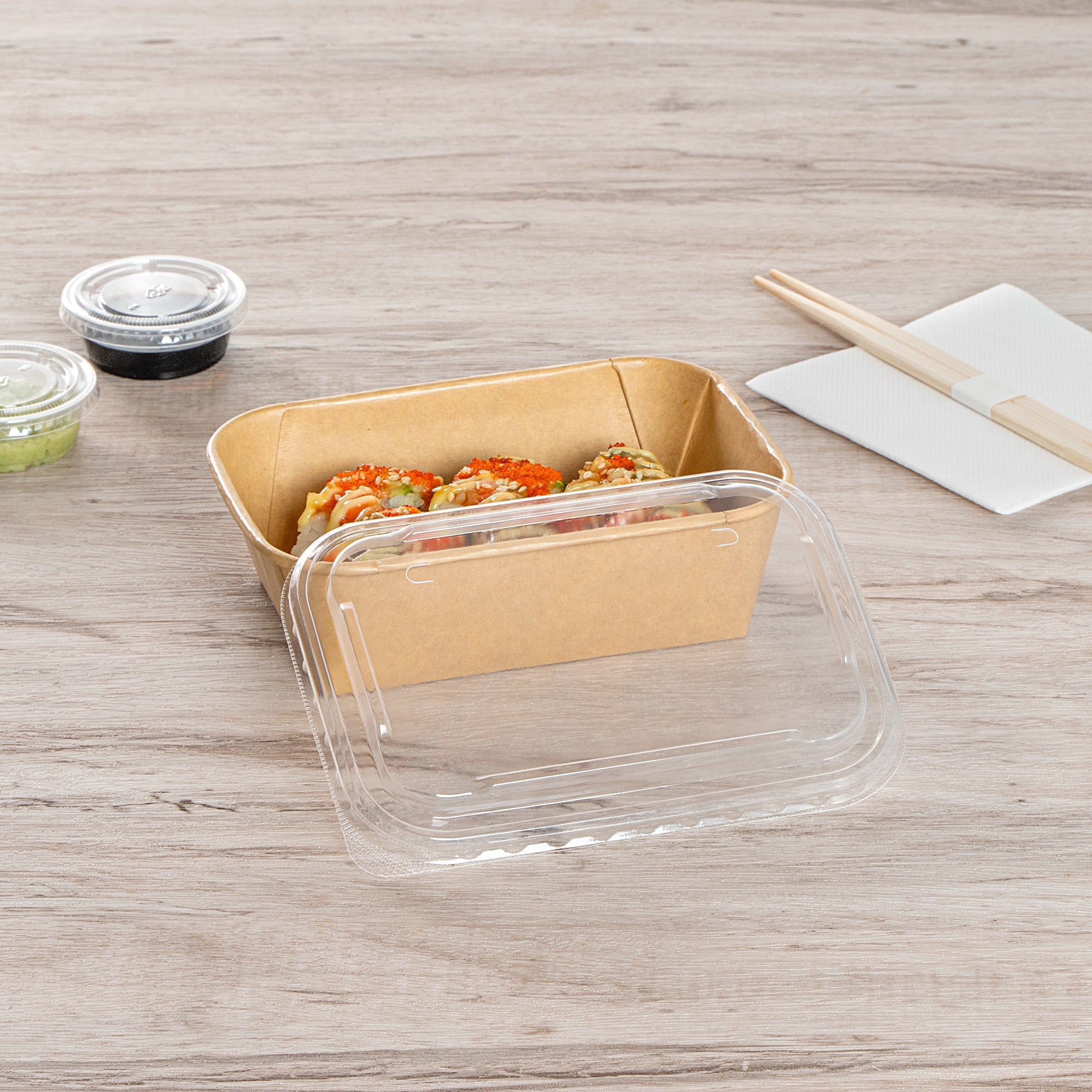 Matsuri Vision Clear PP Plastic Lid - Fits 17, 22, 26 and 34 oz Sushi Containers, Anti-Fog - 100 count box