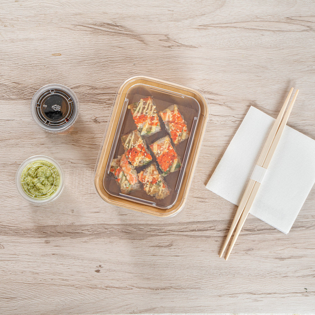 Matsuri Vision Clear PP Plastic Lid - Fits 17, 22, 26 and 34 oz Sushi Containers, Anti-Fog - 100 count box