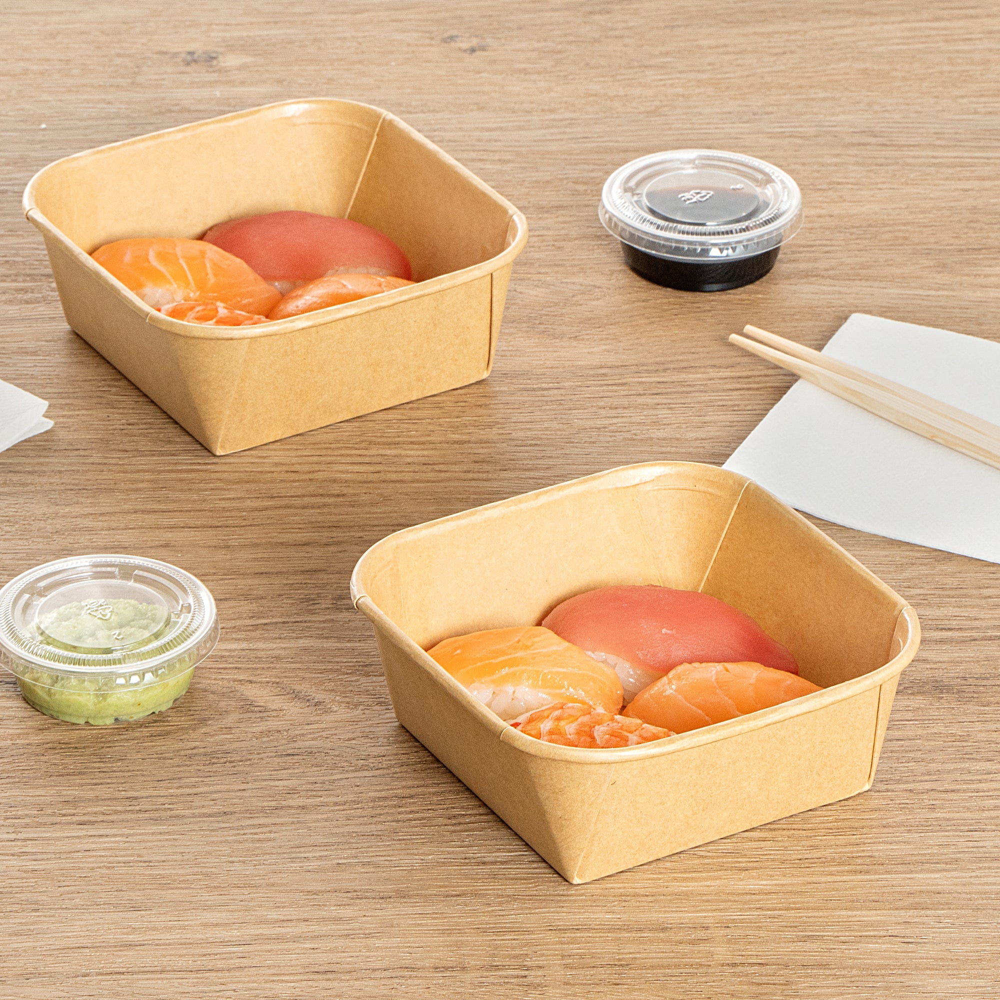 Matsuri Vision 17 oz Square Kraft Paper Sushi Container - 5" x 5" x 2" - 100 count box
