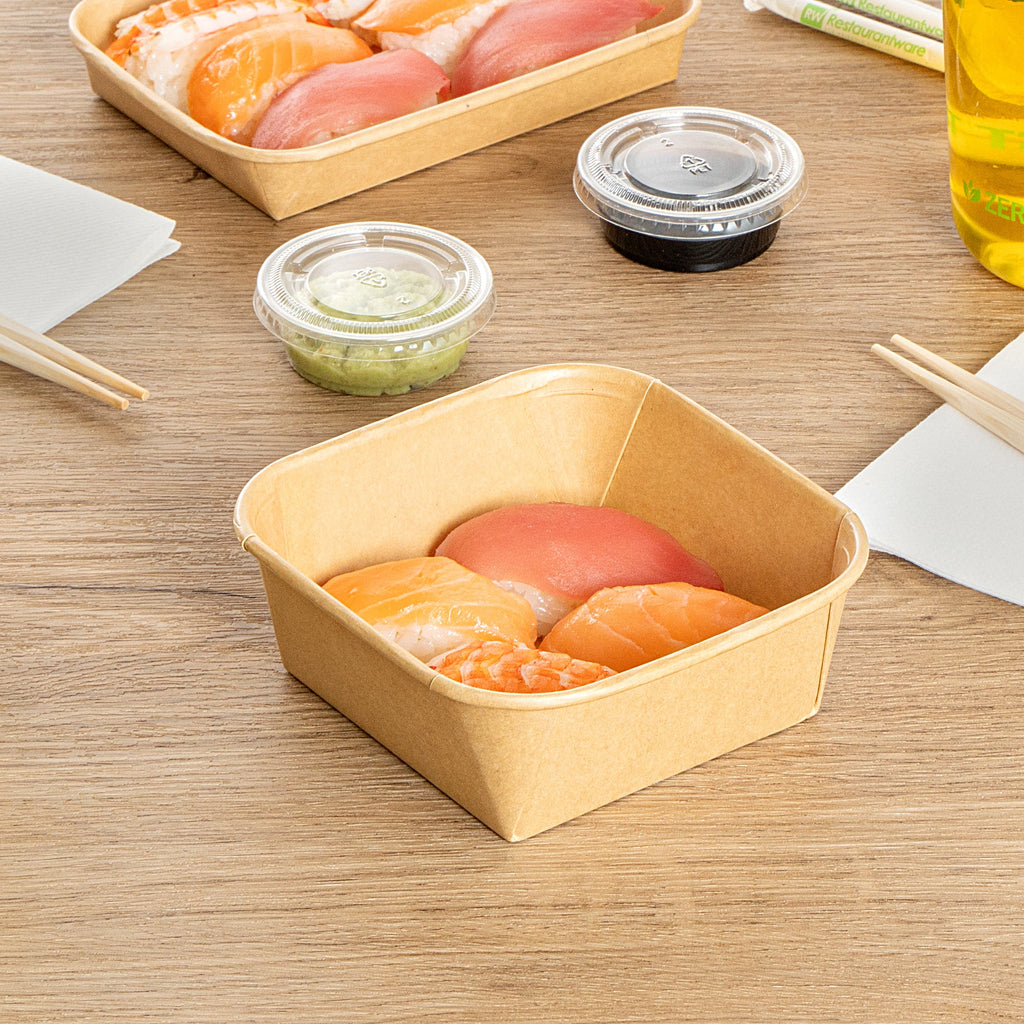Matsuri Vision 17 oz Square Kraft Paper Sushi Container - 5" x 5" x 2" - 100 count box