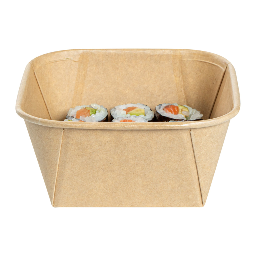 Matsuri Vision 22 oz Square Kraft Paper Sushi Container - 5" x 5" x 2 1/4" - 50 count box