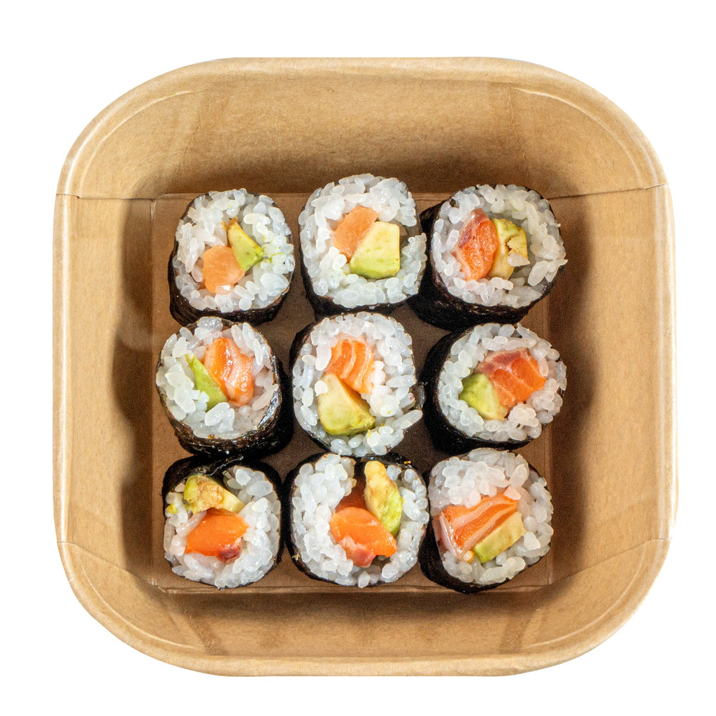 Matsuri Vision 22 oz Square Kraft Paper Sushi Container - 5" x 5" x 2 1/4" - 50 count box