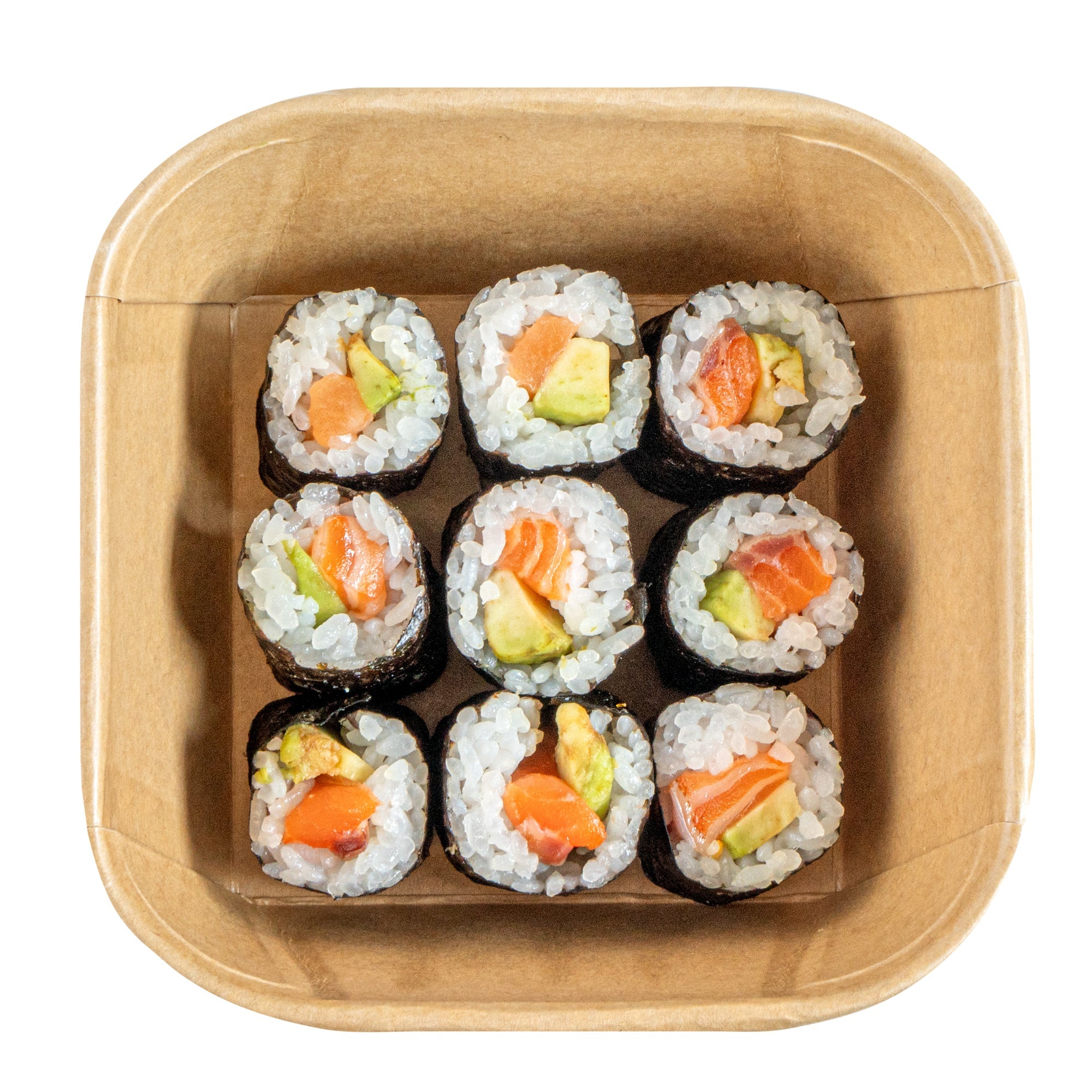 Matsuri Vision 22 oz Square Kraft Paper Sushi Container - 5" x 5" x 2 1/4" - 50 count box