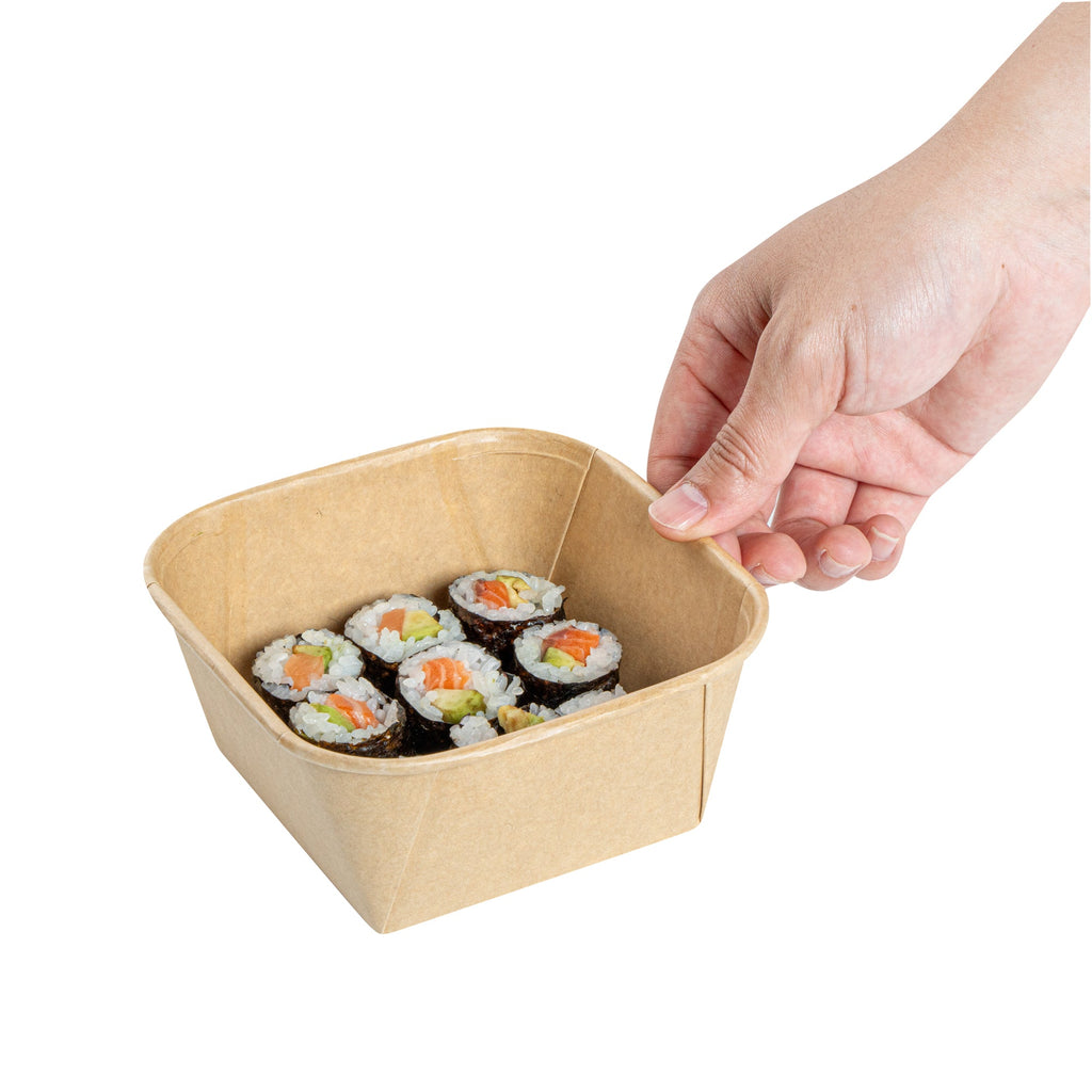 Matsuri Vision 22 oz Square Kraft Paper Sushi Container - 5" x 5" x 2 1/4" - 50 count box