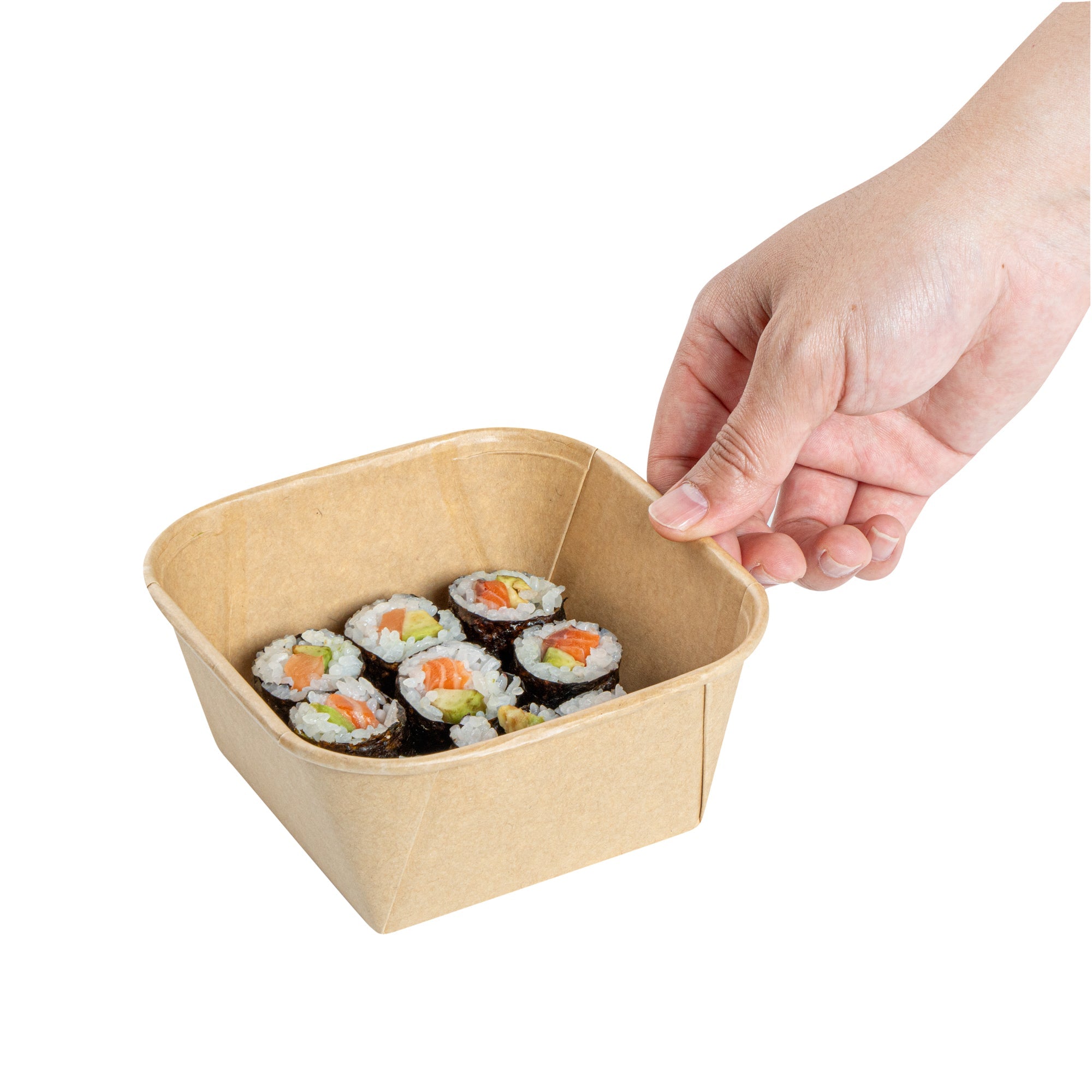 Matsuri Vision 22 oz Square Kraft Paper Sushi Container - 5" x 5" x 2 1/4" - 100 count box