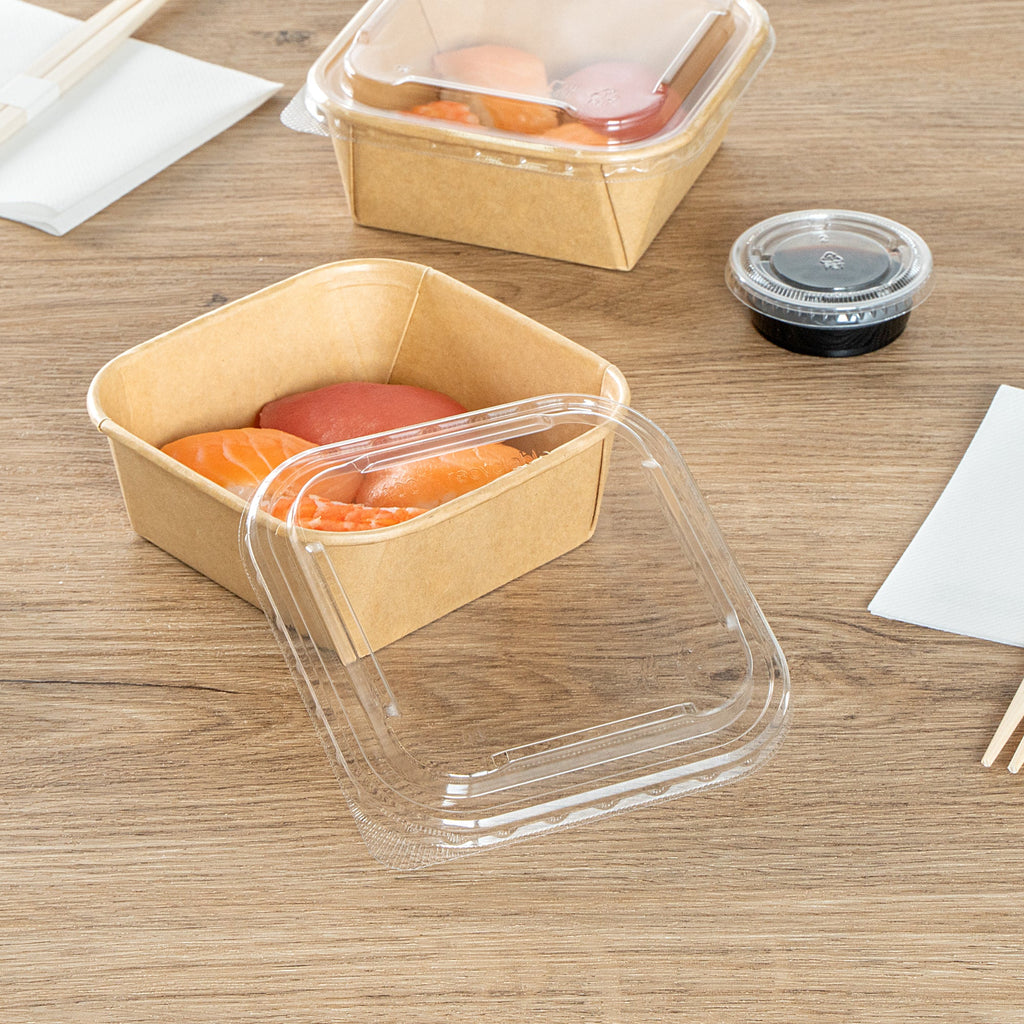 Matsuri Vision Clear PET Plastic Lid - Fits 17 and 22 oz Sushi Containers, Anti-Fog - 100 count box