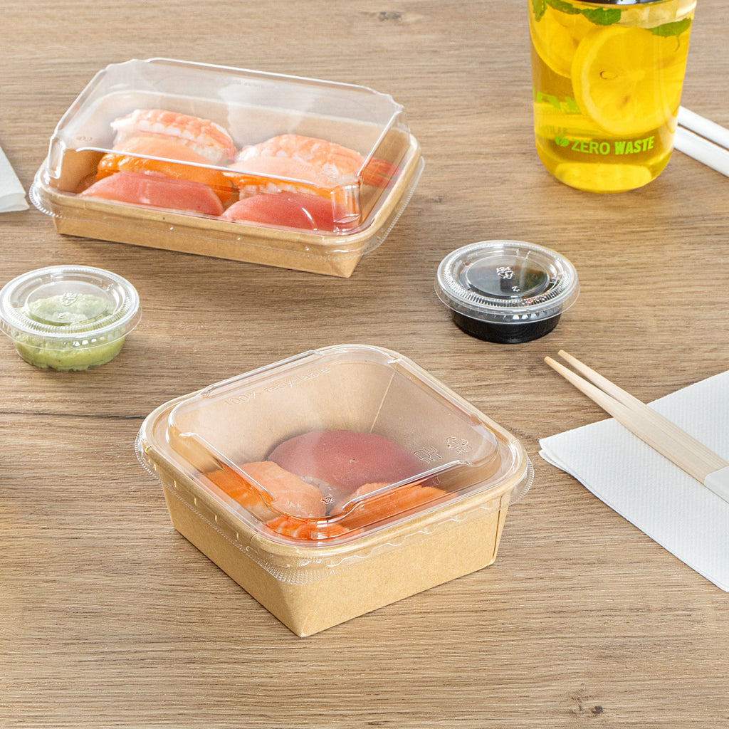 Matsuri Vision Clear PET Plastic Lid - Fits 17 and 22 oz Sushi Containers, Anti-Fog - 50 count box