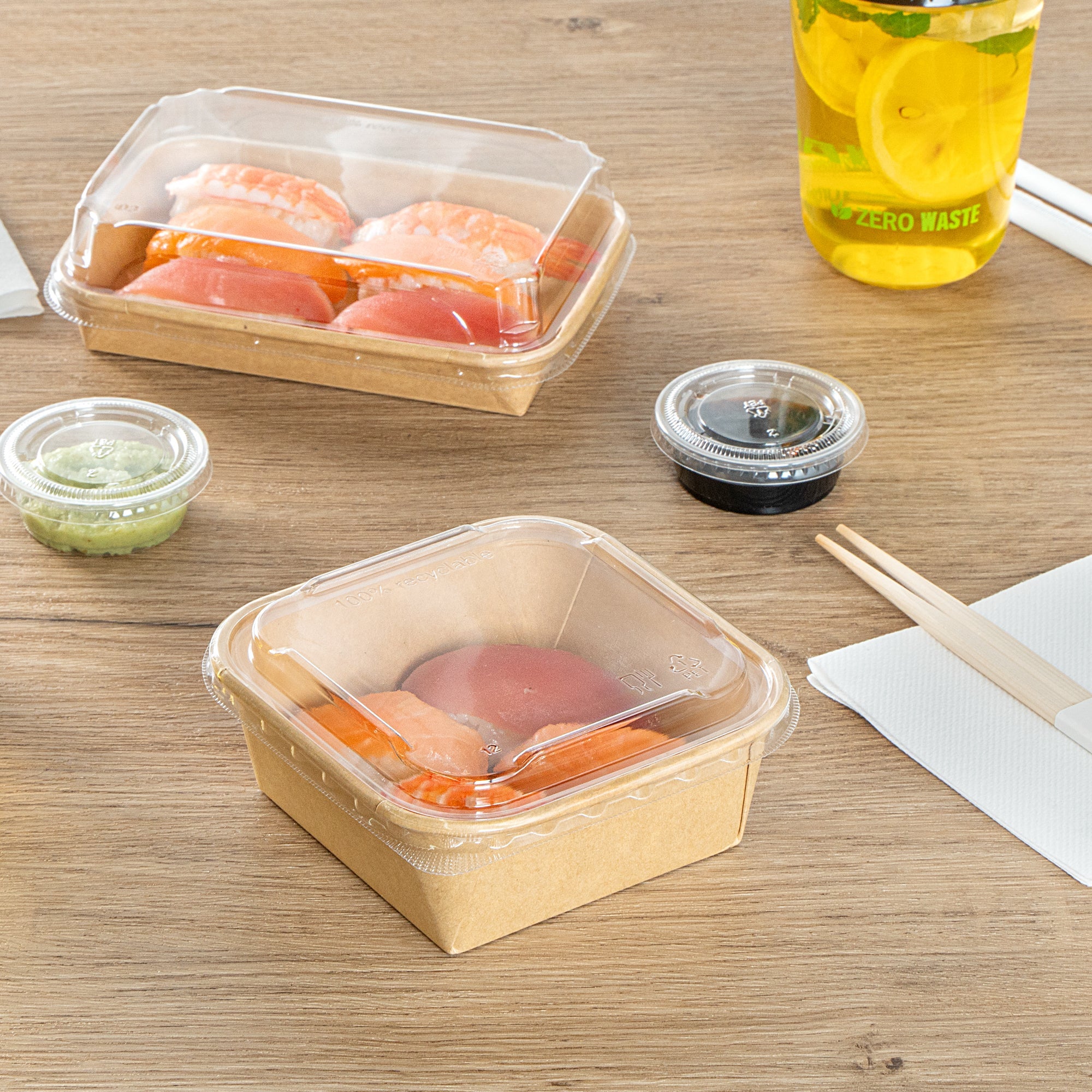 Matsuri Vision Clear PET Plastic Lid - Fits 17 and 22 oz Sushi Containers, Anti-Fog - 50 count box