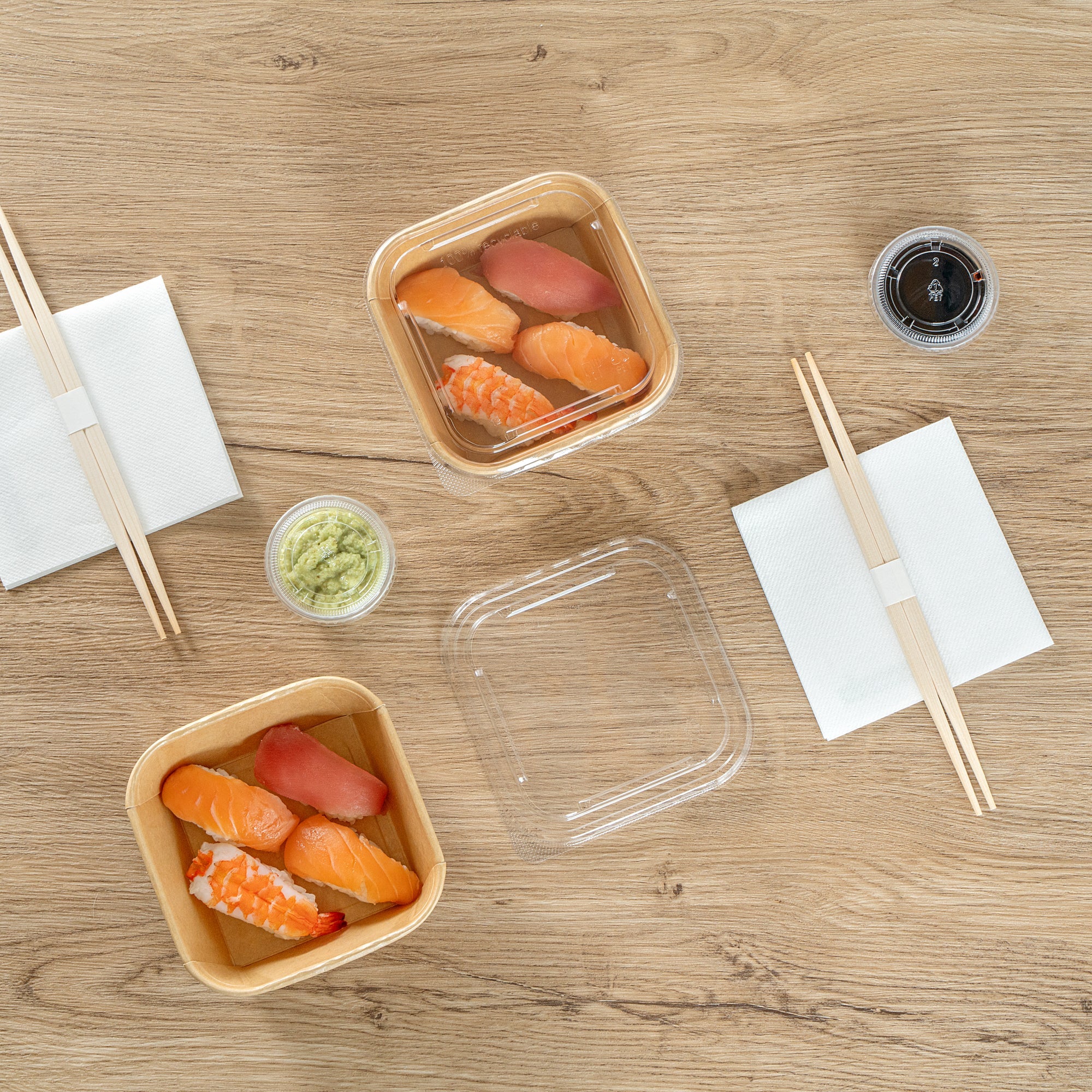 Matsuri Vision Clear PET Plastic Lid - Fits 17 and 22 oz Sushi Containers, Anti-Fog - 100 count box