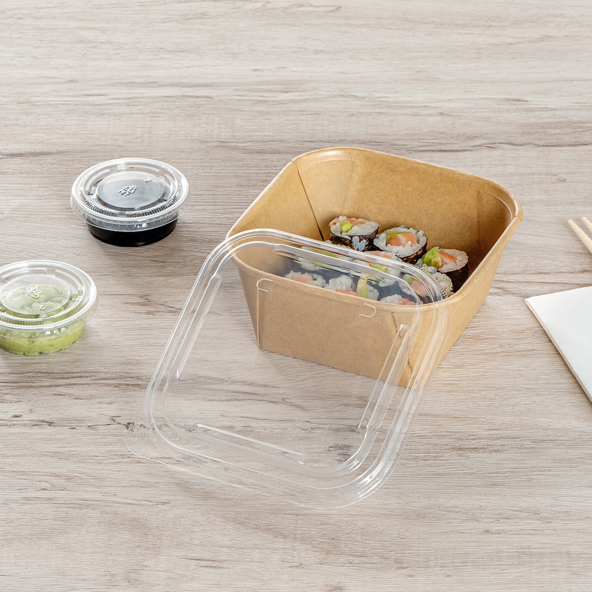 Matsuri Vision Clear PP Plastic Lid - Fits 17 and 22 oz Sushi Containers, Anti-Fog - 100 count box