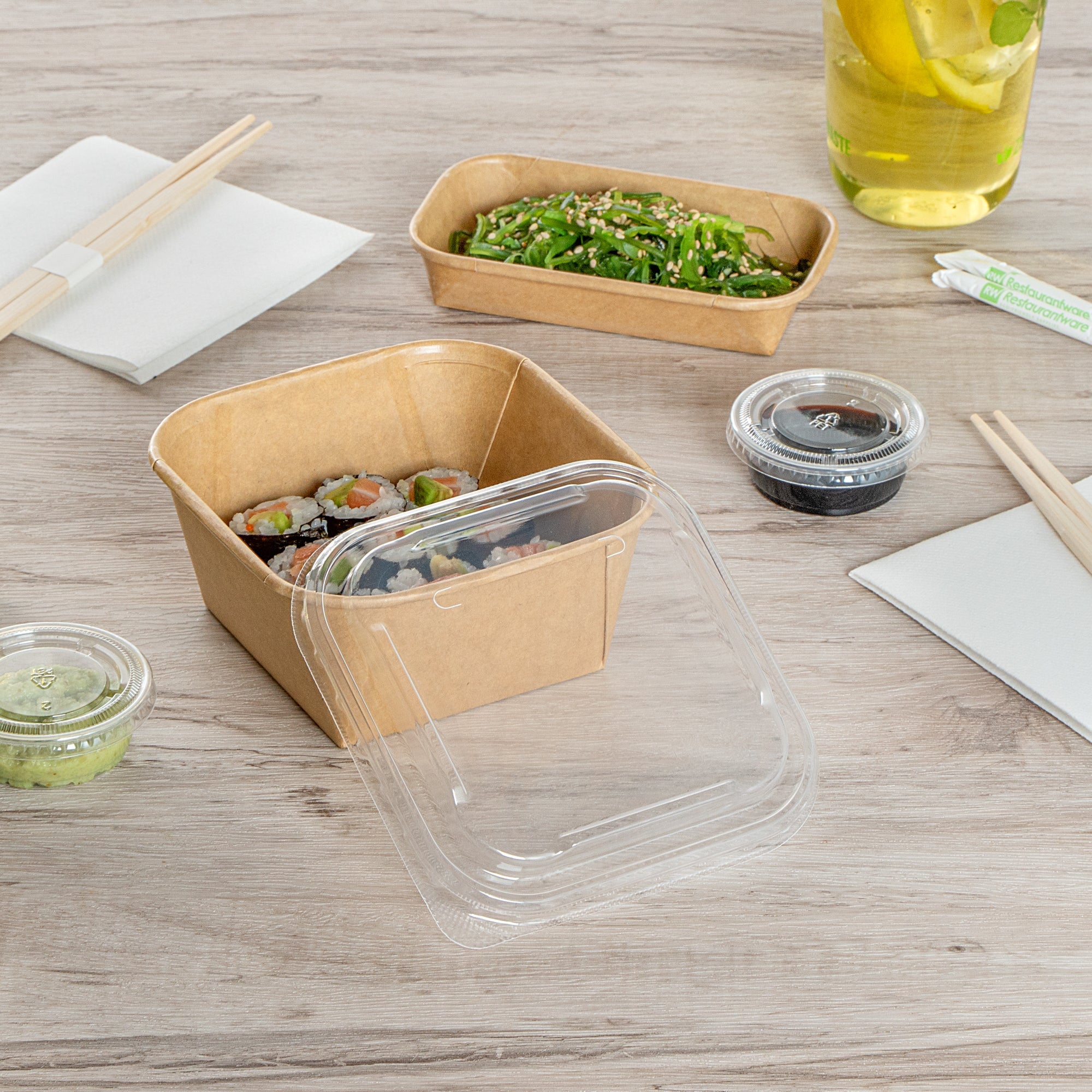 Matsuri Vision Clear PP Plastic Lid - Fits 17 and 22 oz Sushi Containers, Anti-Fog - 50 count box
