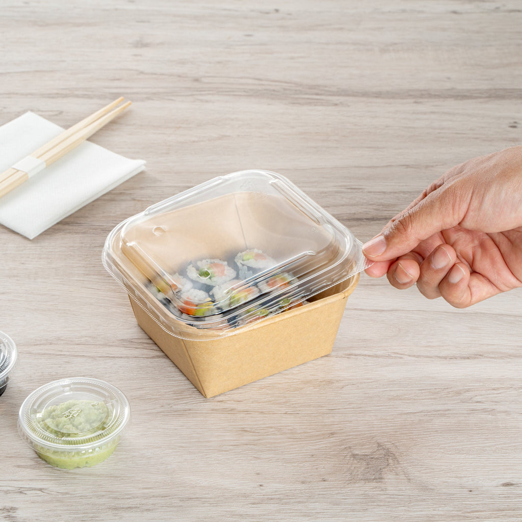 Matsuri Vision Clear PP Plastic Lid - Fits 17 and 22 oz Sushi Containers, Anti-Fog - 100 count box