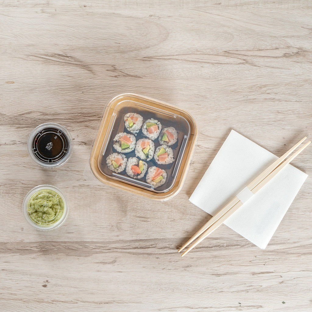 Matsuri Vision Clear PP Plastic Lid - Fits 17 and 22 oz Sushi Containers, Anti-Fog - 100 count box