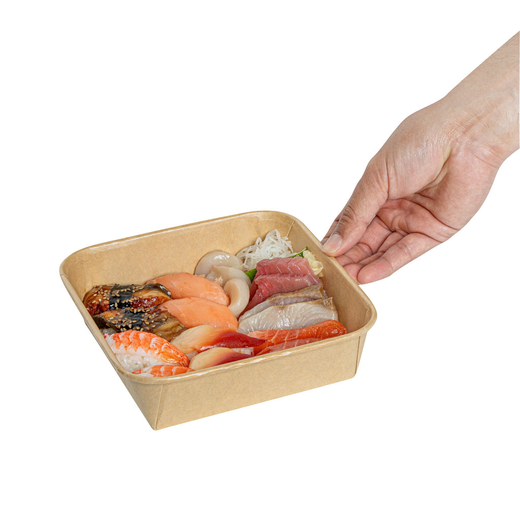 Matsuri Vision 34 oz Square Kraft Paper Sushi Container - 7" x 7" x 2" - 100 count box
