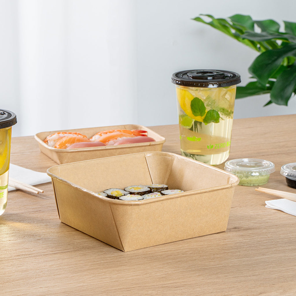 Matsuri Vision 45 oz Square Kraft Paper Sushi Container - 7" x 7" x 2 1/4" - 100 count box
