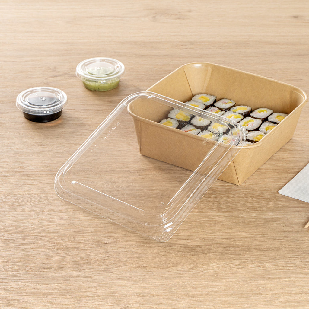 Matsuri Vision Clear PET Plastic Lid - Fits 34 and 45 oz Sushi Containers, Anti-Fog - 50 count box