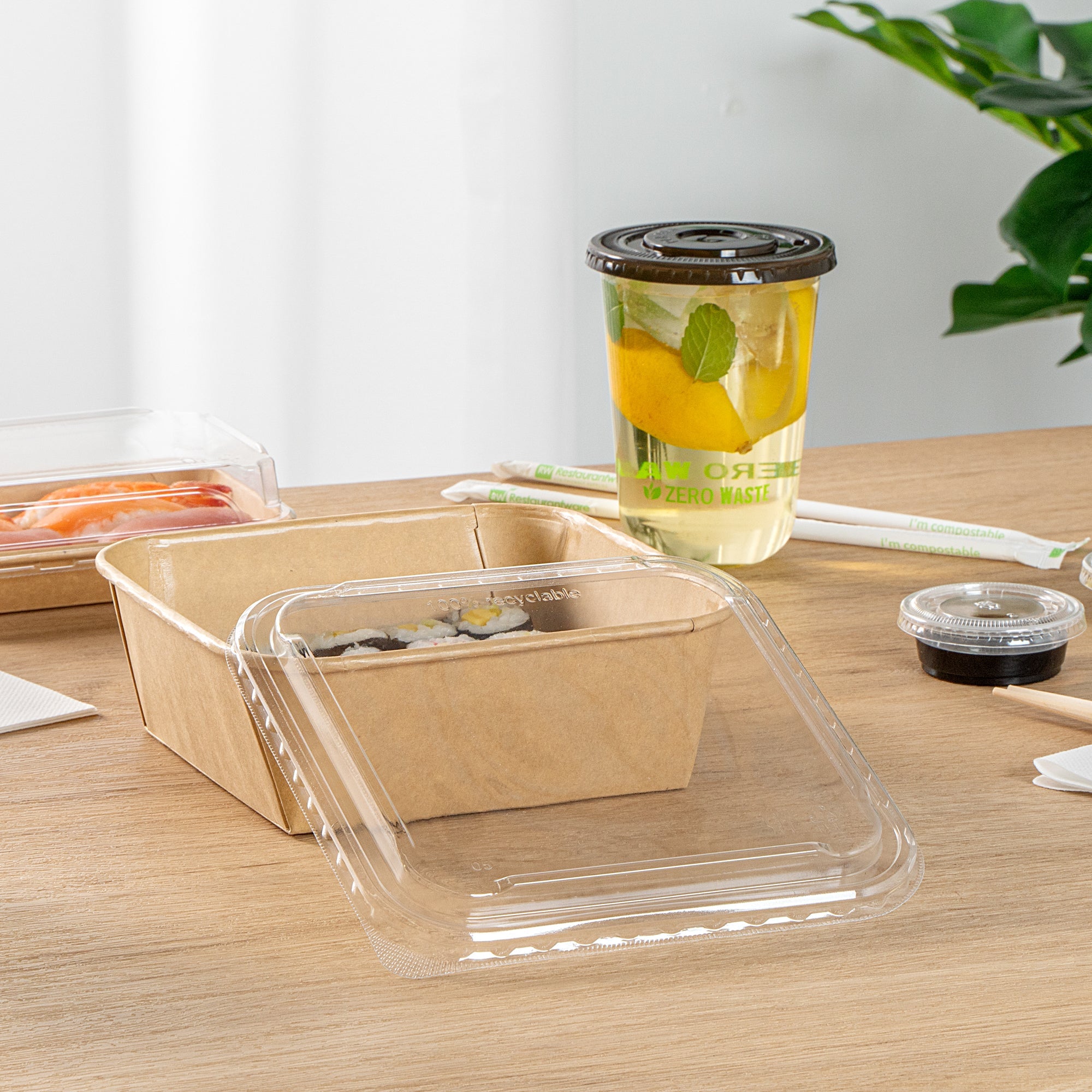 Matsuri Vision Clear PET Plastic Lid - Fits 34 and 45 oz Sushi Containers, Anti-Fog - 50 count box