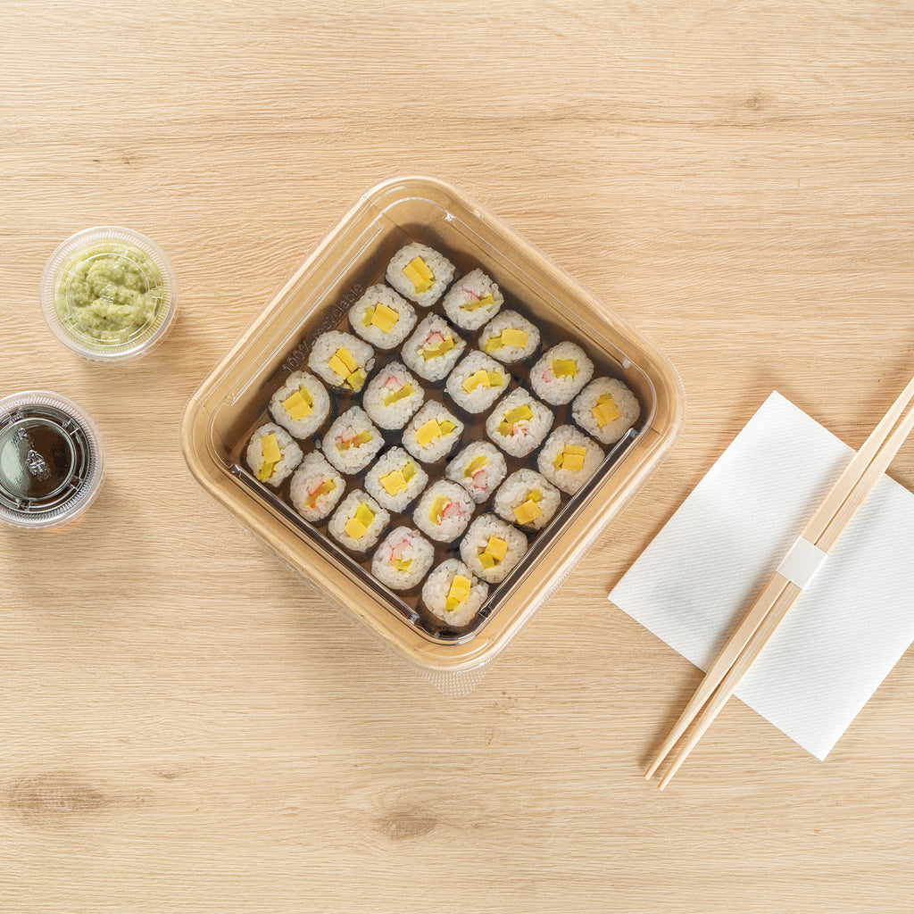 Matsuri Vision Clear PET Plastic Lid - Fits 34 and 45 oz Sushi Containers, Anti-Fog - 100 count box