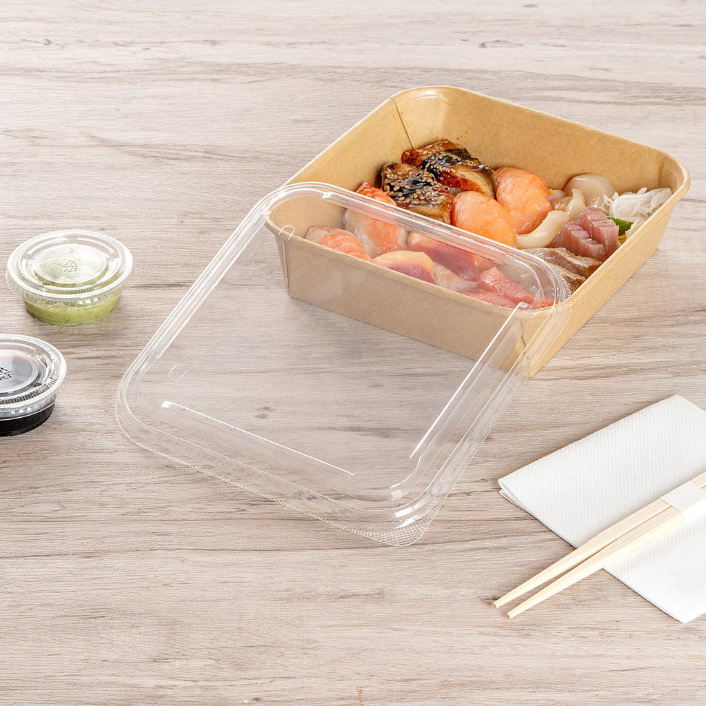 Matsuri Vision Clear PP Plastic Lid - Fits 34 and 45 oz Sushi Containers, Anti-Fog - 100 count box