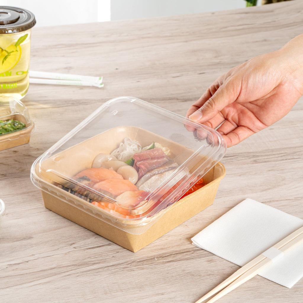 Matsuri Vision Clear PP Plastic Lid - Fits 34 and 45 oz Sushi Containers, Anti-Fog - 50 count box