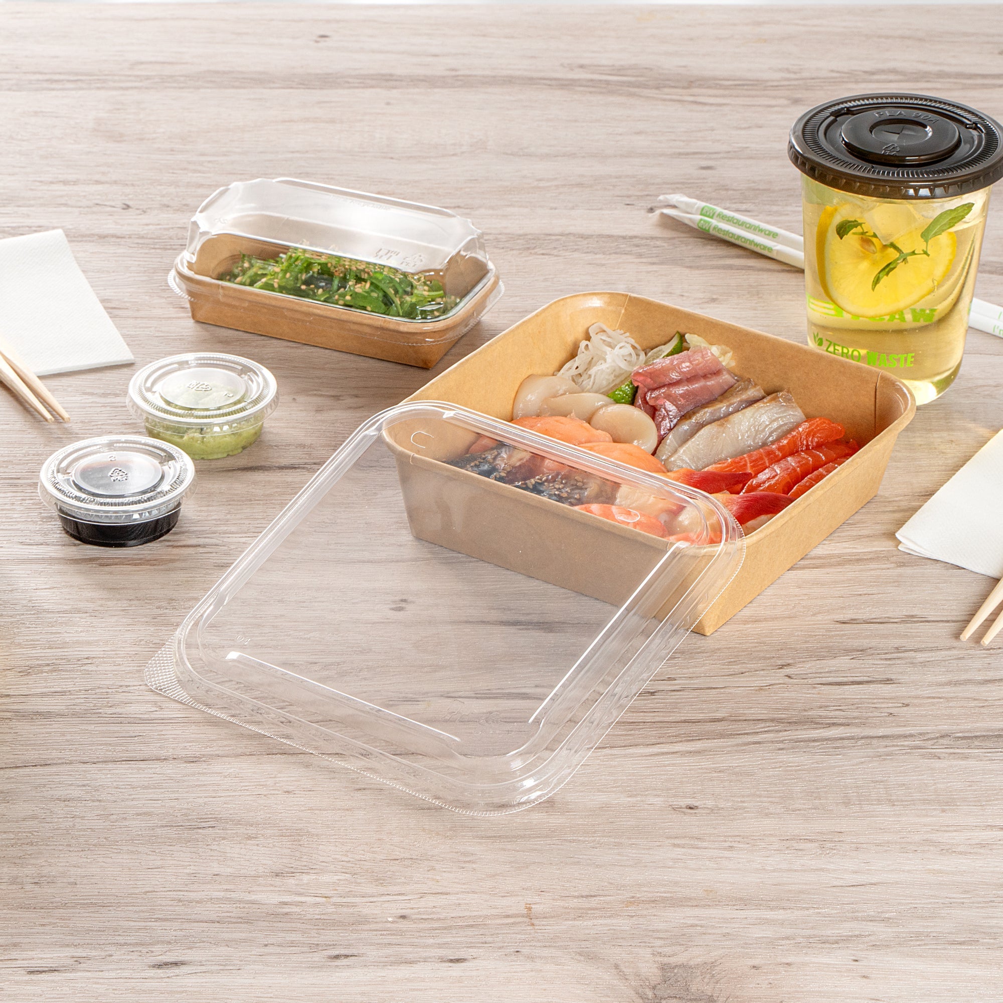 Matsuri Vision Clear PP Plastic Lid - Fits 34 and 45 oz Sushi Containers, Anti-Fog - 50 count box